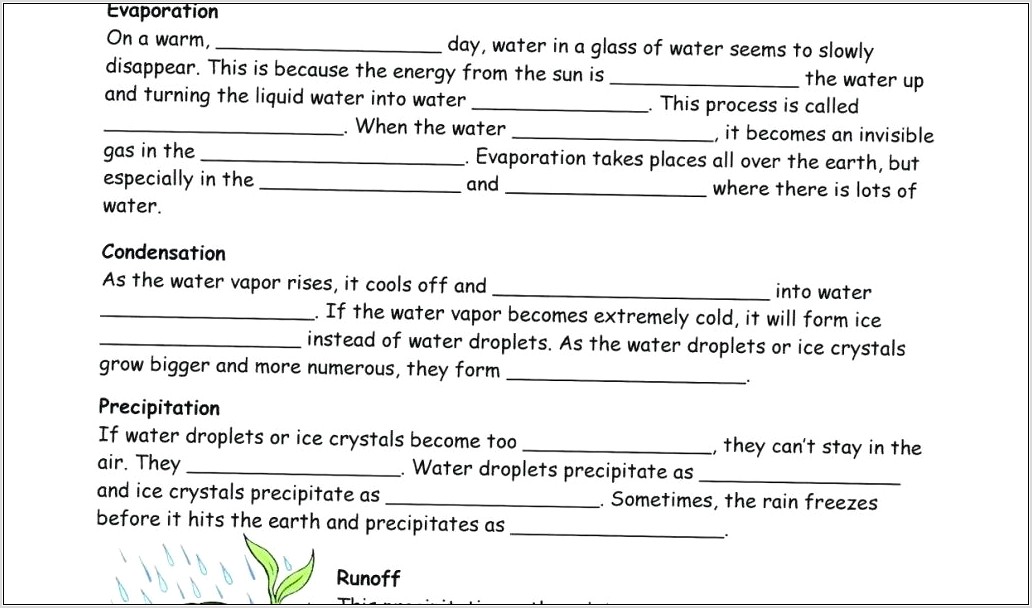 Water Cycle Worksheet Fill In The Blank