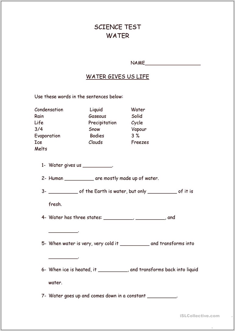 Water Cycle Worksheet Year 1