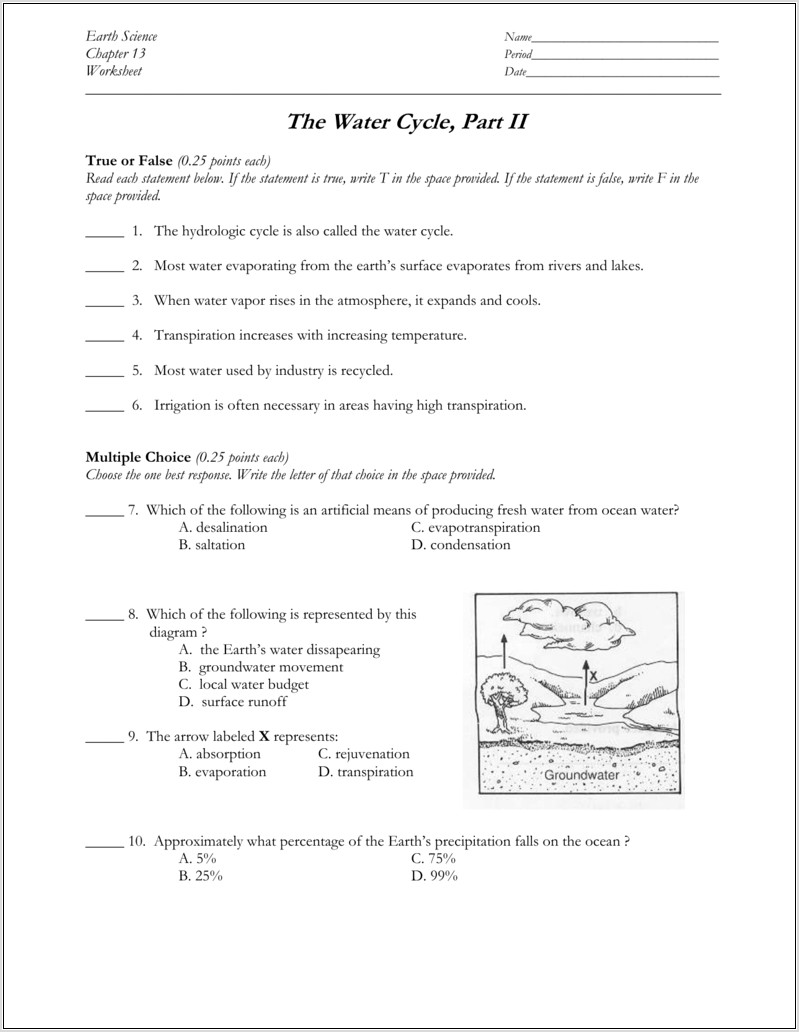 Water Cycle Worksheet Year 5