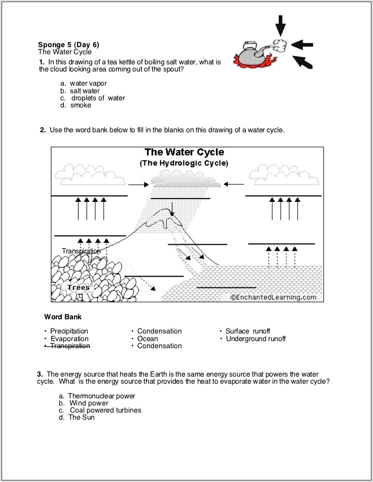 Water Cycle Worksheet Year 6