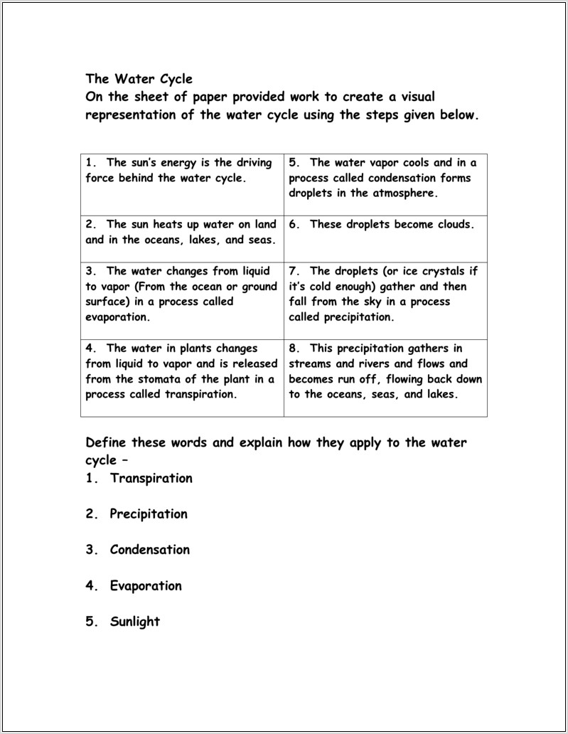 Water Cycle Worksheet Year 7