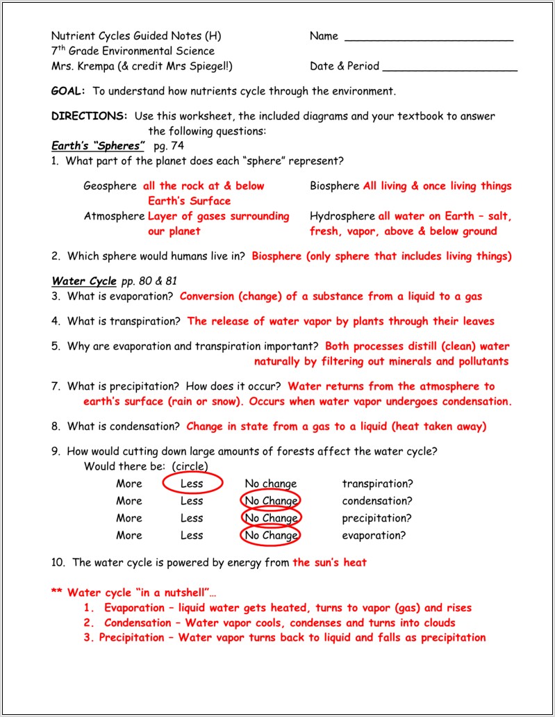 Water Cycle Worksheet Year 9