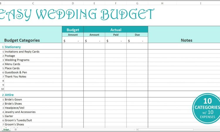 Wedding Budget Worksheet Printable