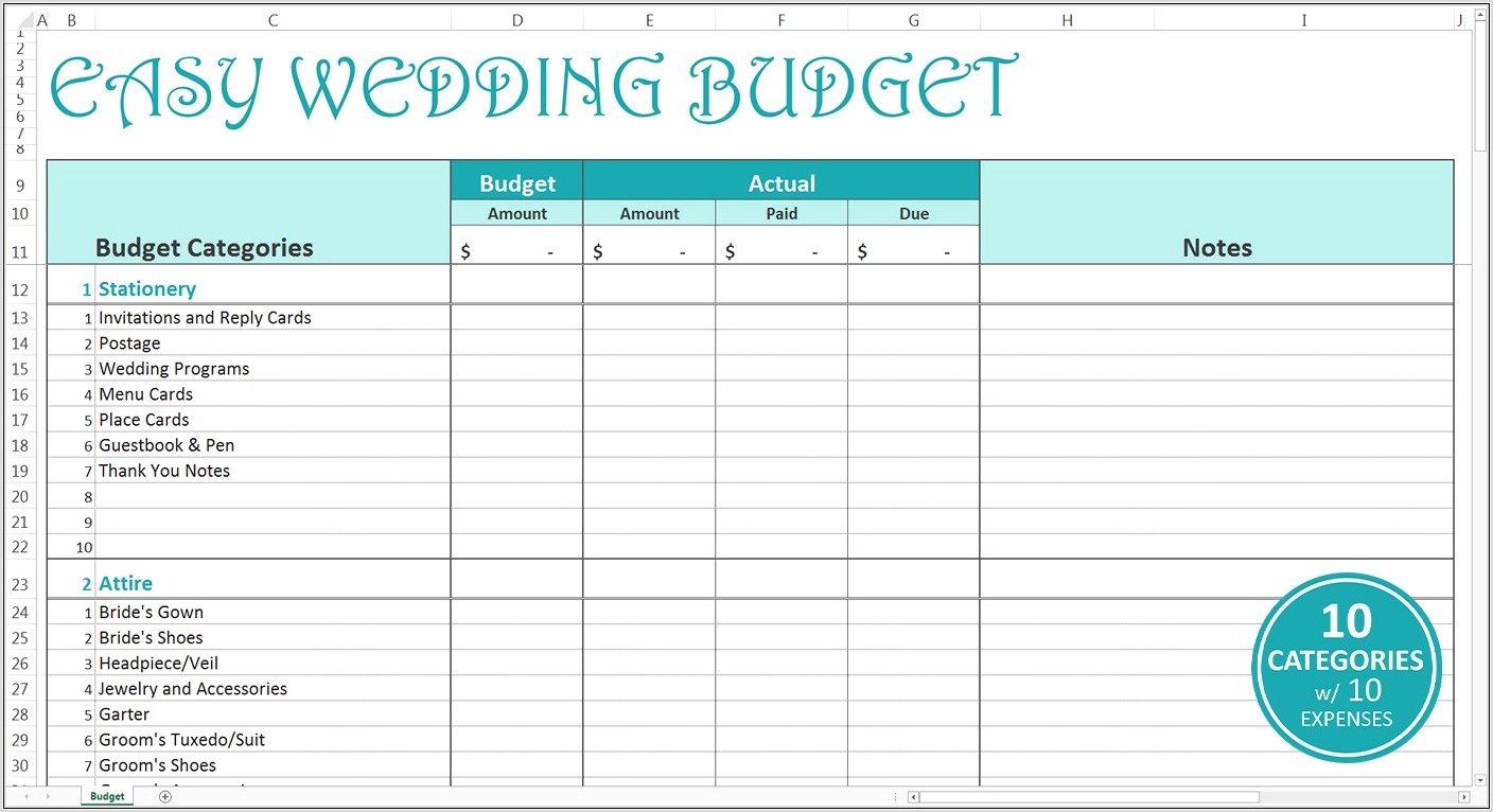 Wedding Budget Worksheet Printable