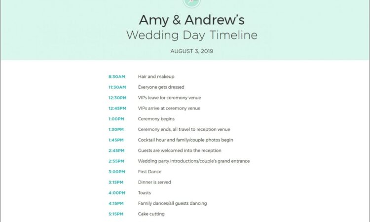 Wedding Day Timeline Worksheet