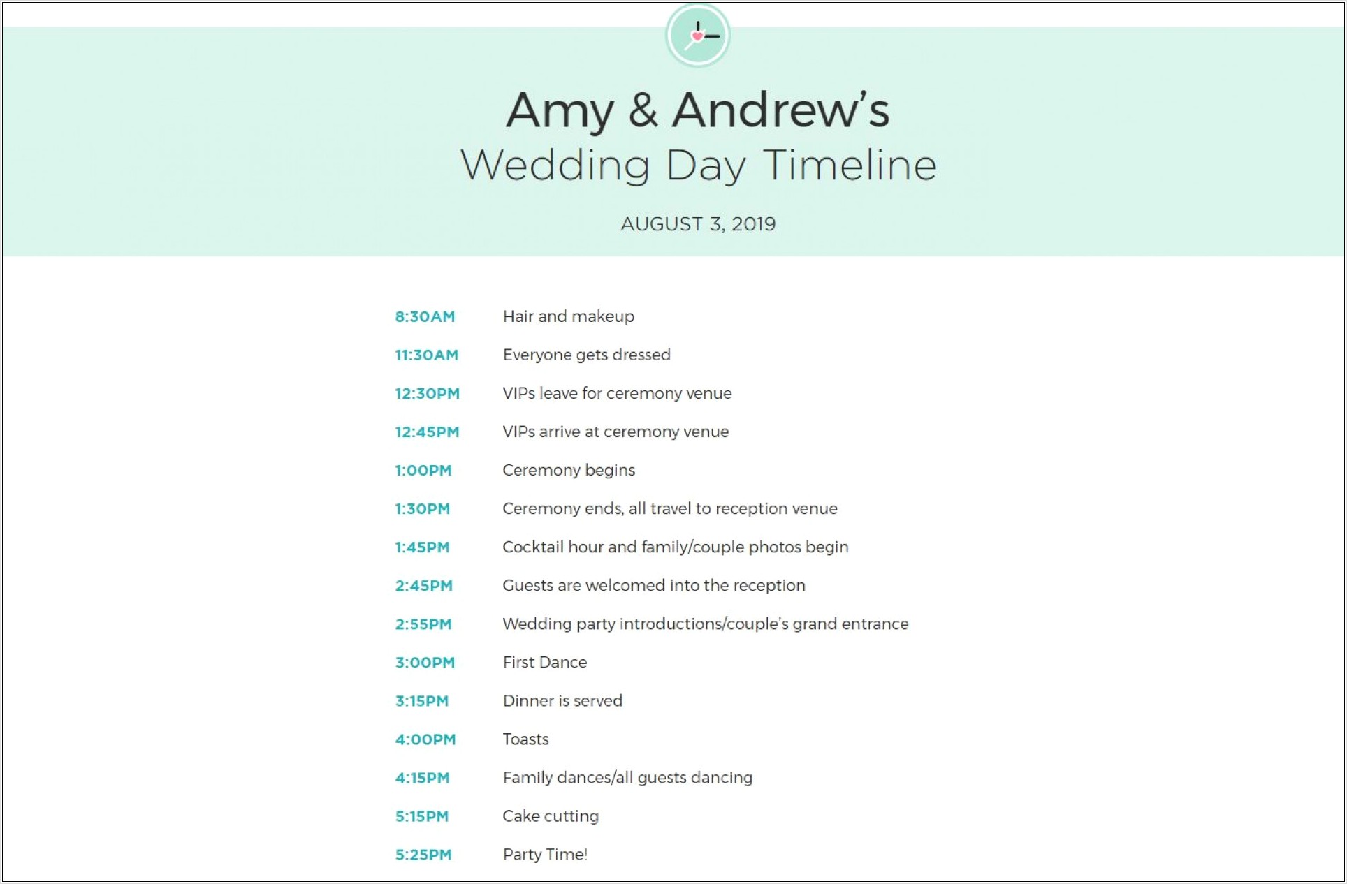 Wedding Day Timeline Worksheet