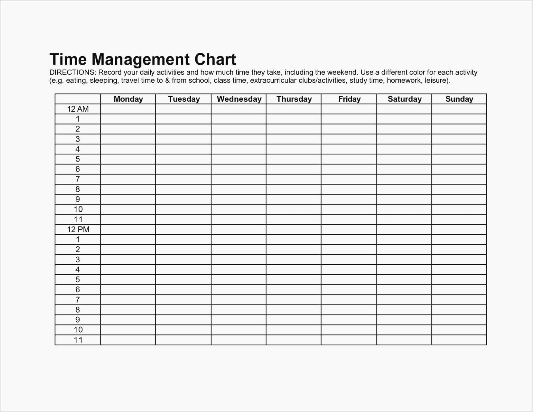 Weekly Time Management Worksheet