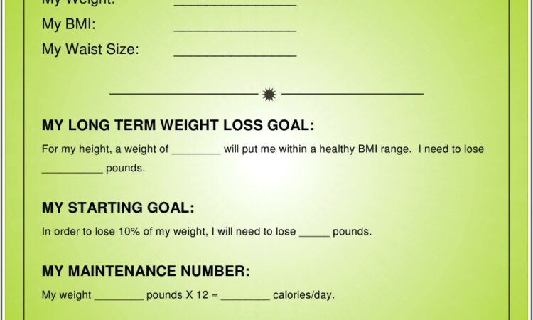 Weight Loss Goal Setting Worksheet Pdf