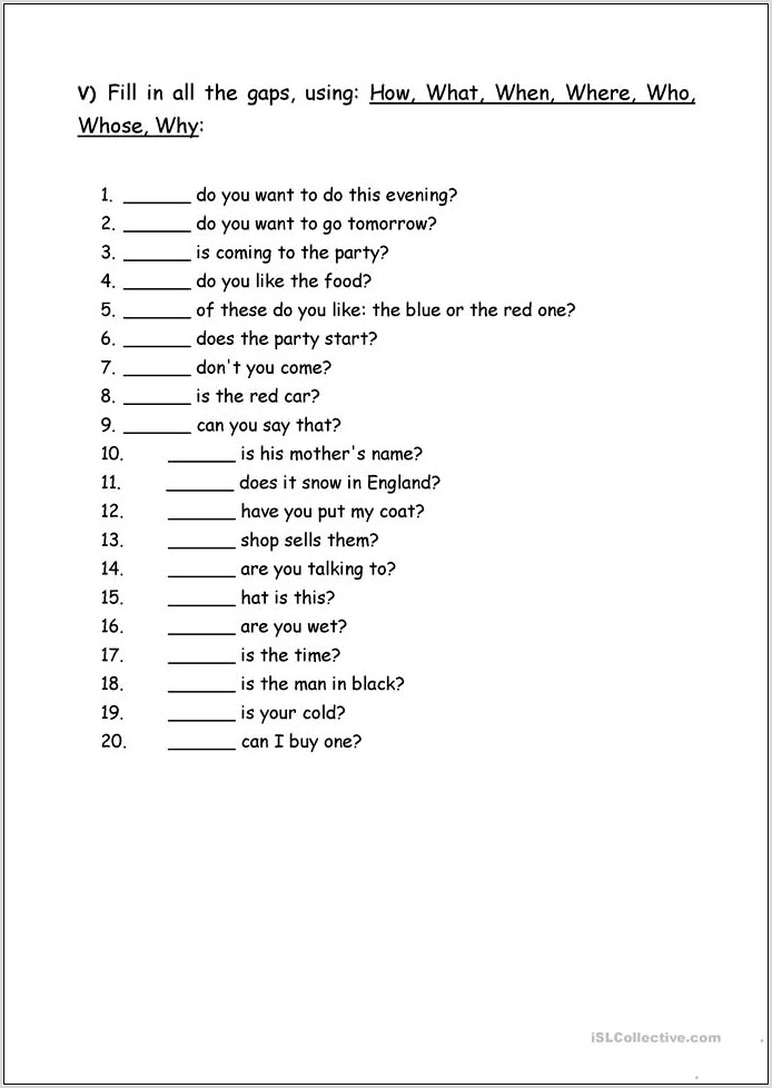 Wh Question Words Worksheets Free