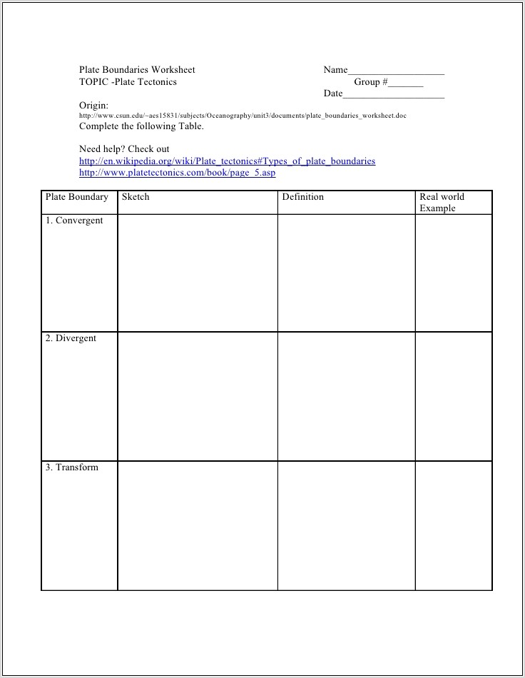 What Are Plate Tectonics Worksheet
