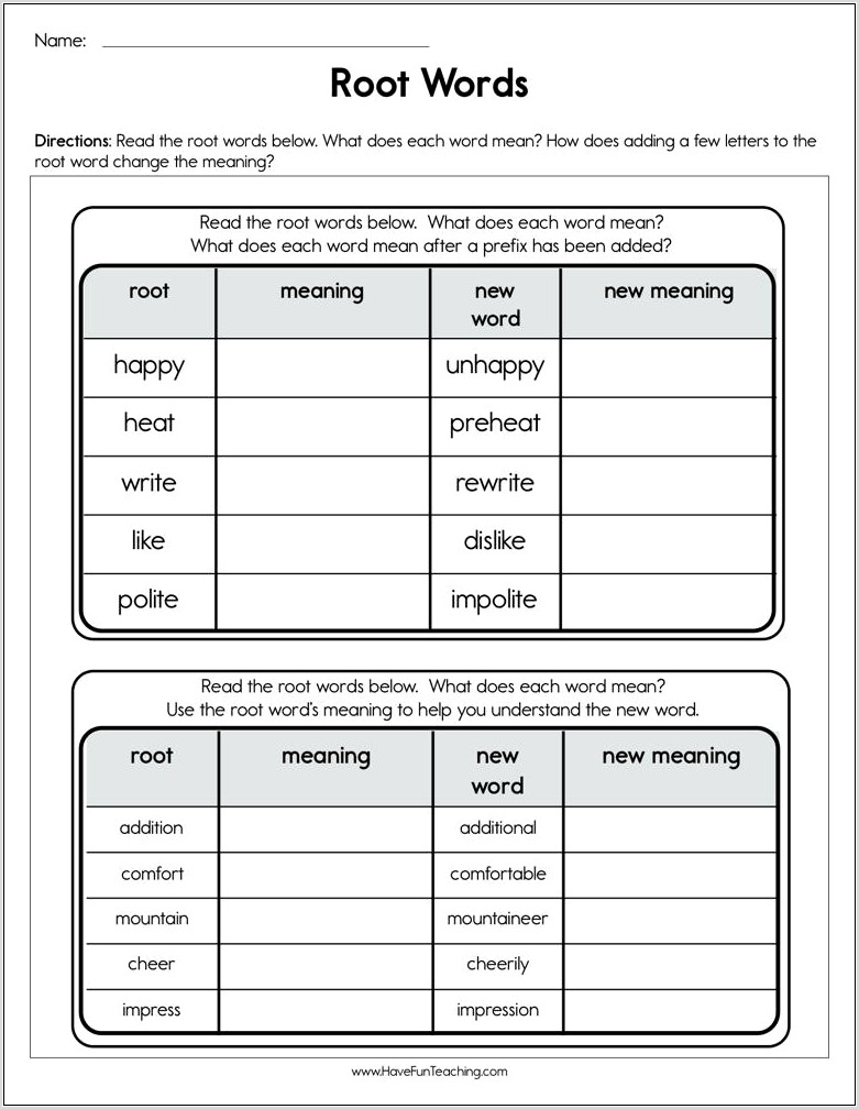 What Are Word Roots Worksheet