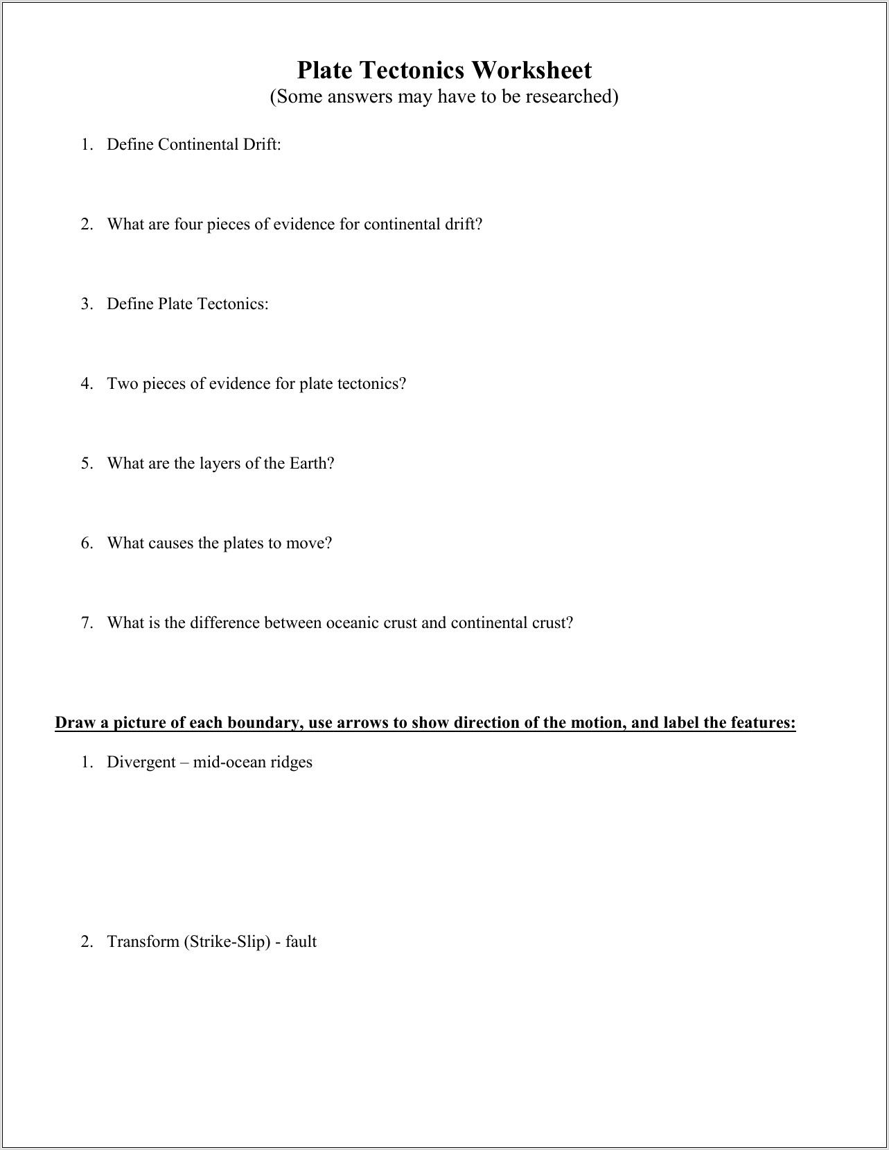 What Causes Plate Tectonics Worksheet
