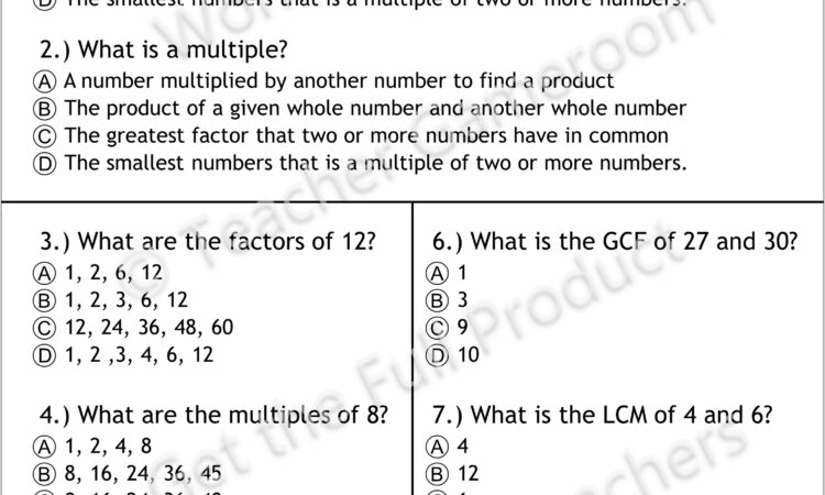 Whole Number Factors Worksheet