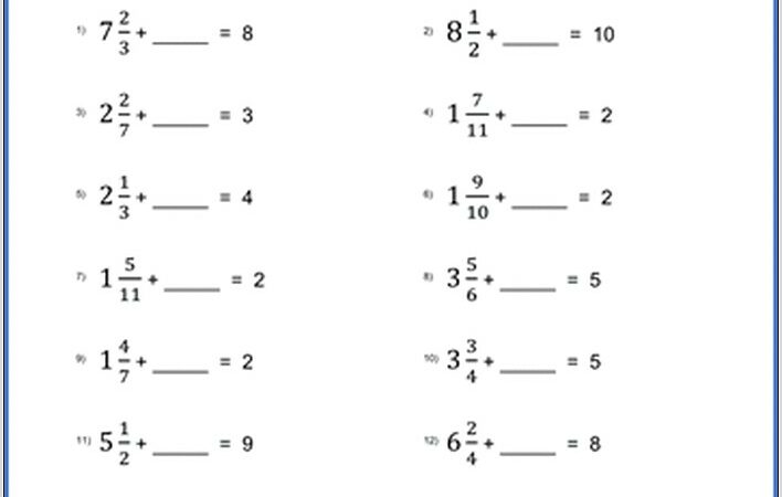 Whole Number Fractions Worksheet