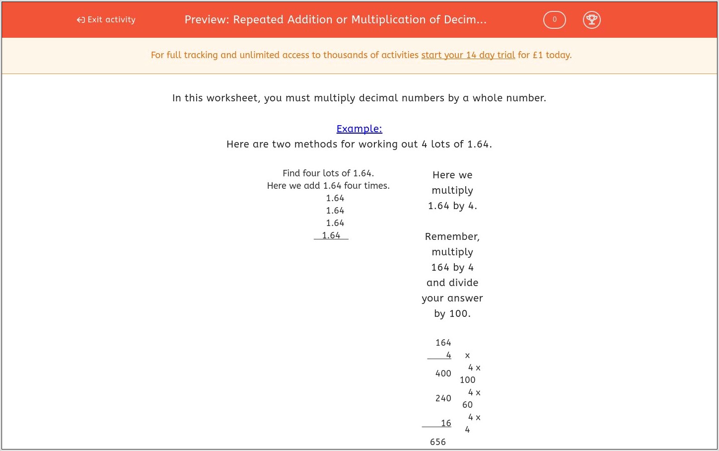 Whole Number Multiplication Worksheet