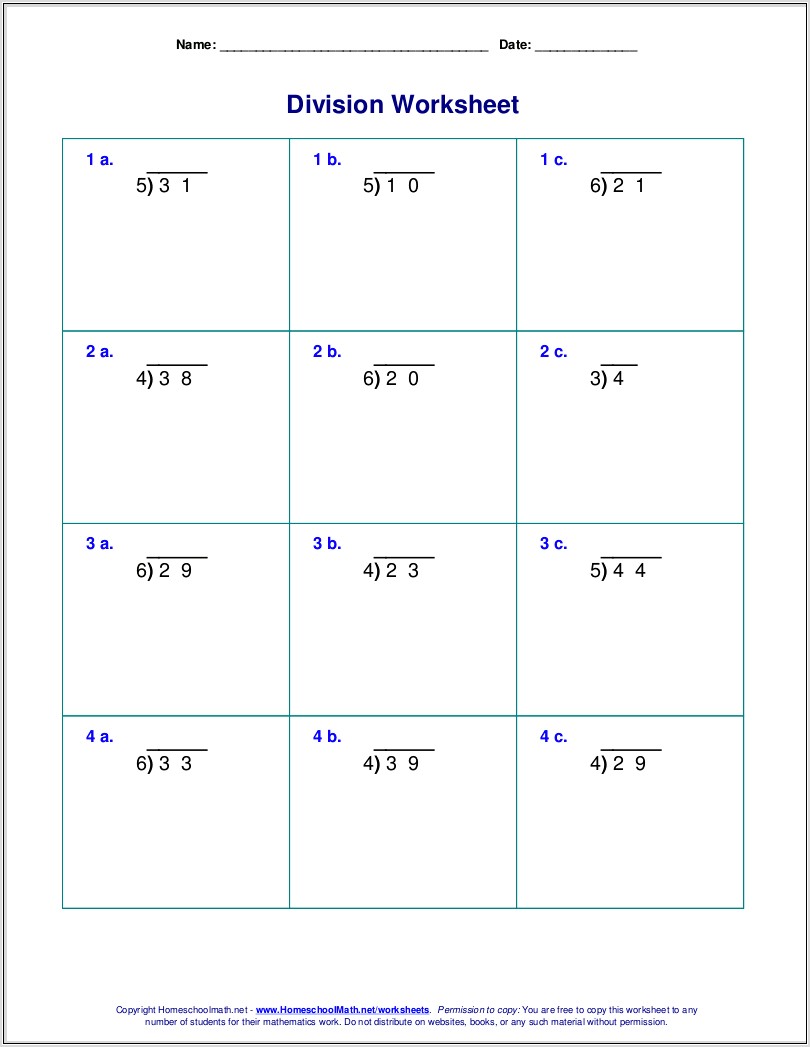 Whole Number Worksheets Stage 2
