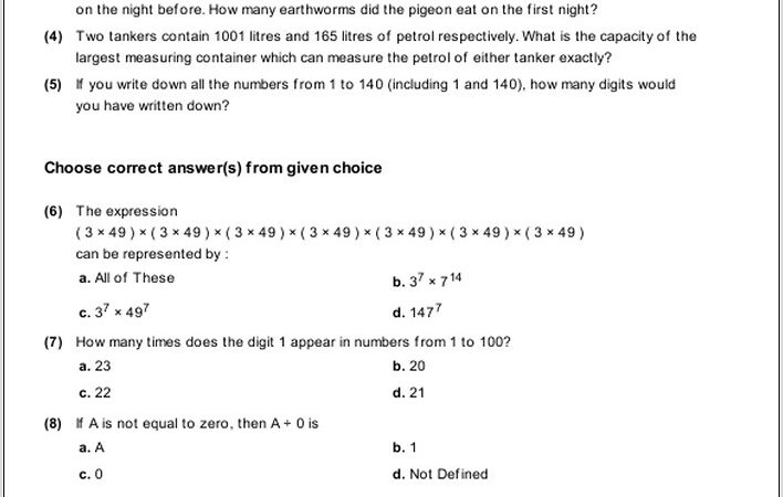 Whole Numbers Worksheets For Grade 6