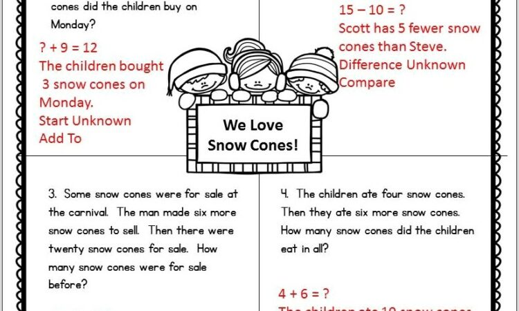 Winter Math Word Problems Worksheets