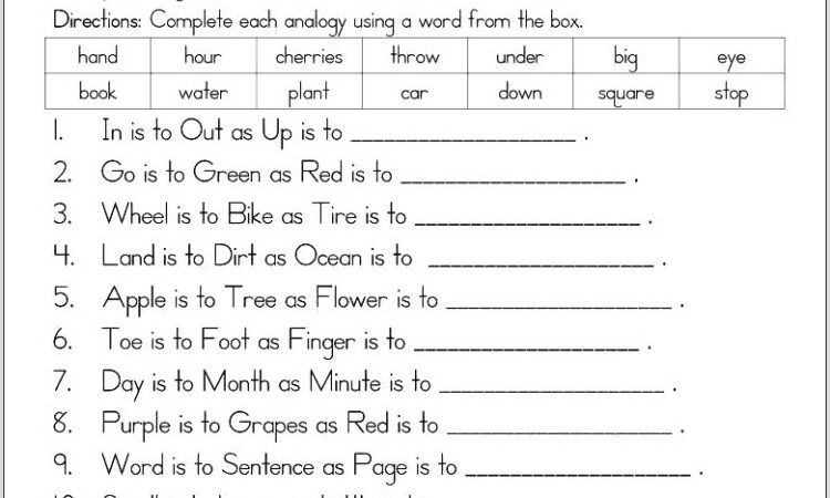 Word Analogies Worksheet High School