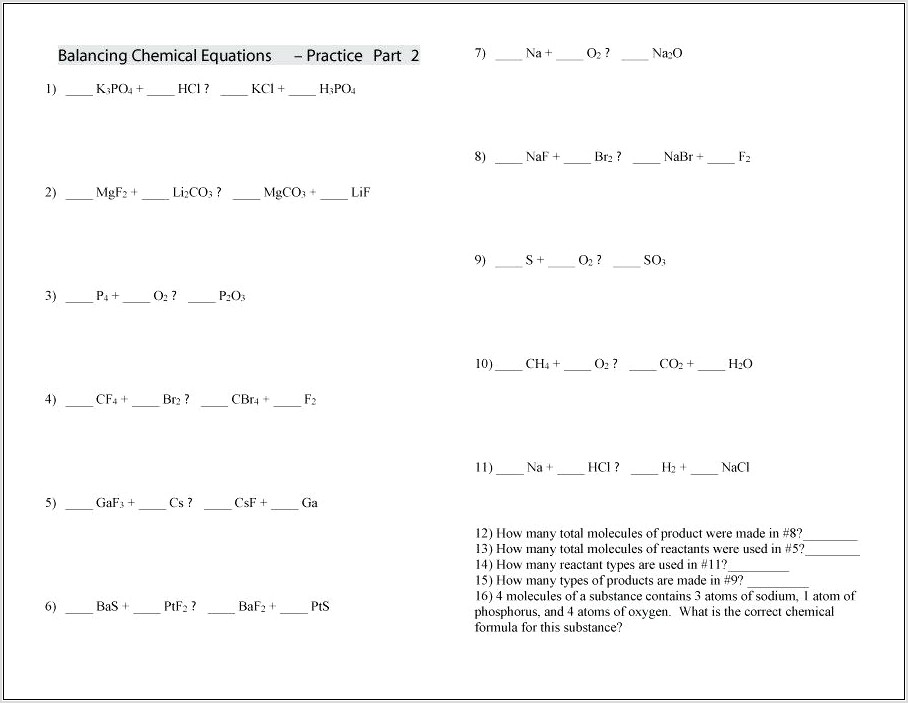 Word And Skeleton Equations Worksheet Answers