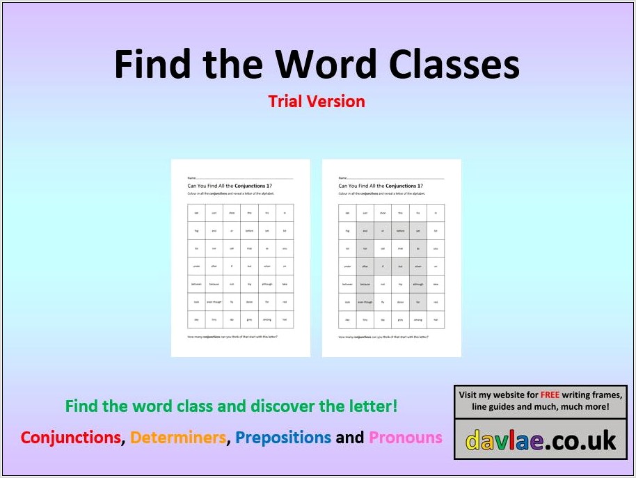 Word Classes Worksheet Y6