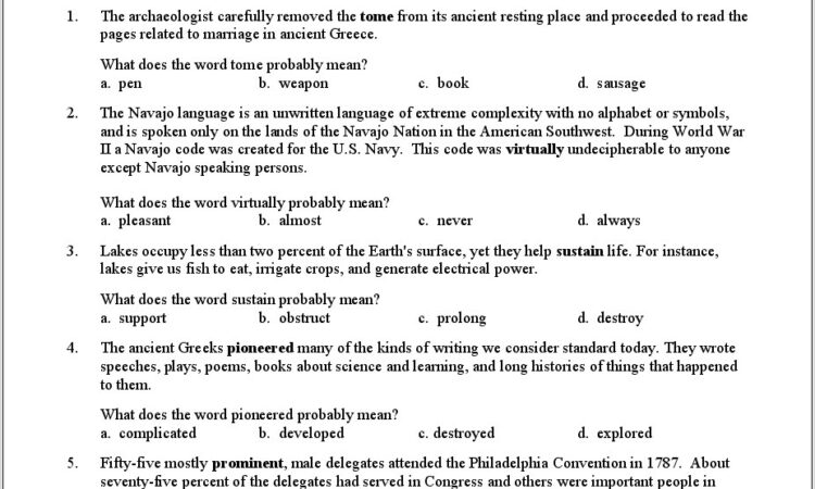 Word Context Clues Worksheets