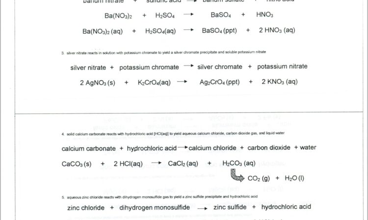 Word Equations For Chemical Reactions Worksheet