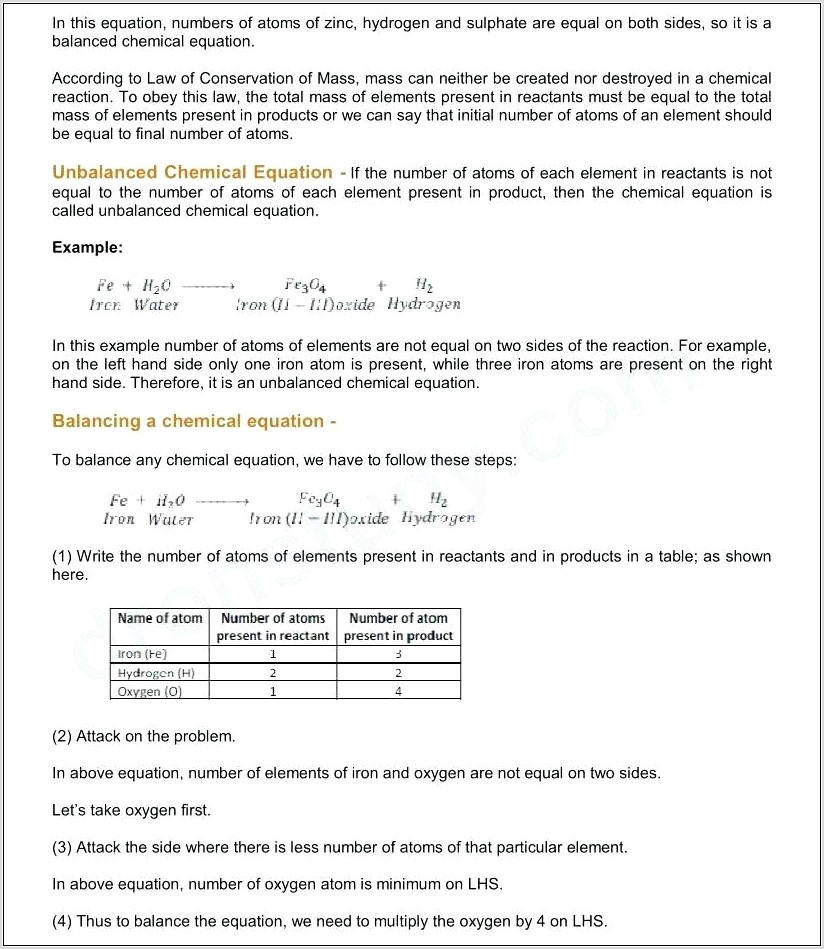Word Equations To Balance Worksheet