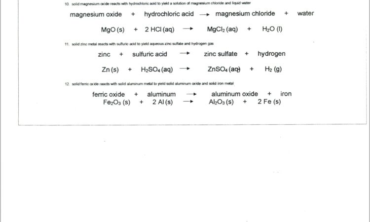 Word Equations Worksheet Answer Key