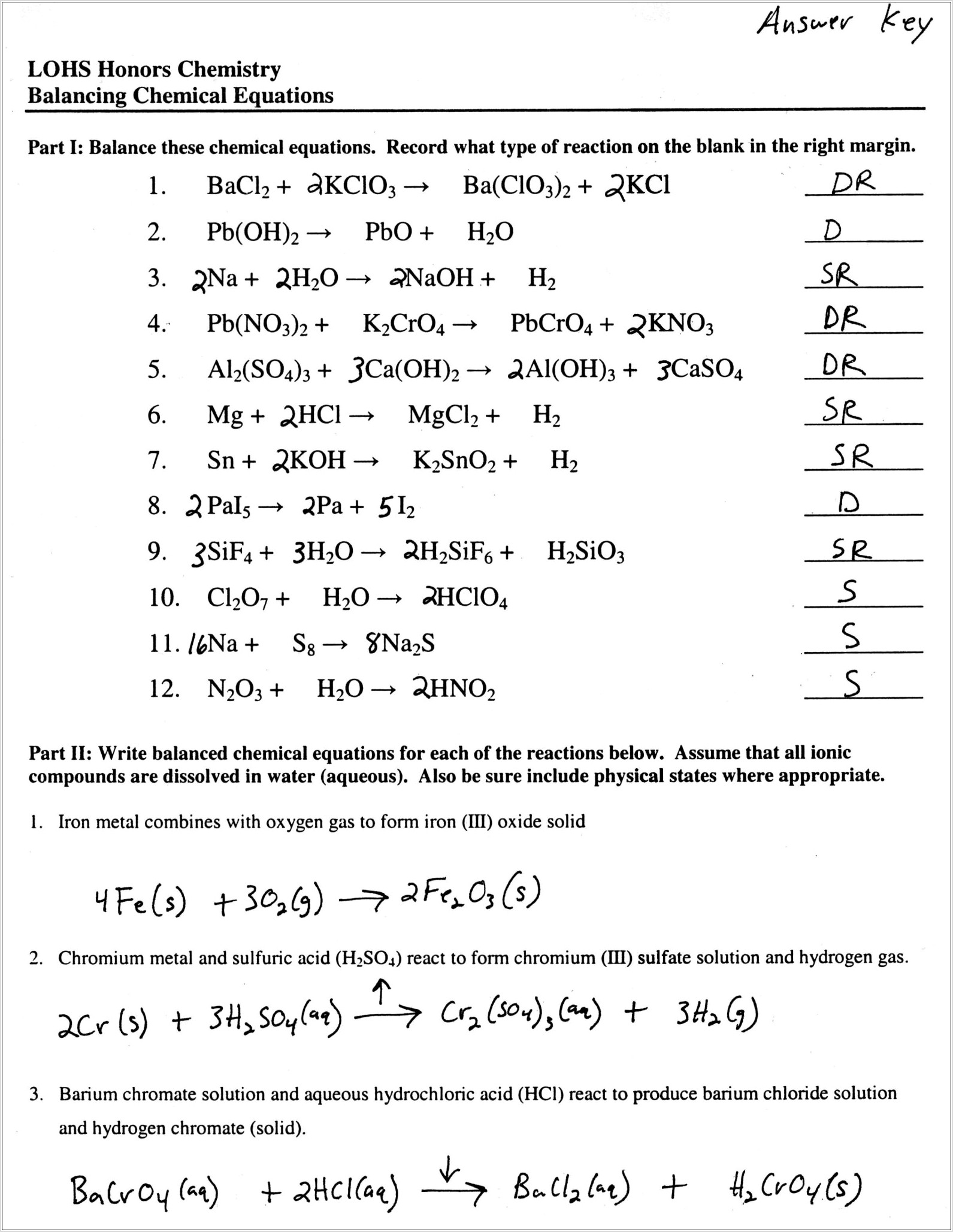 Word Equations Worksheet Chemical Reactions