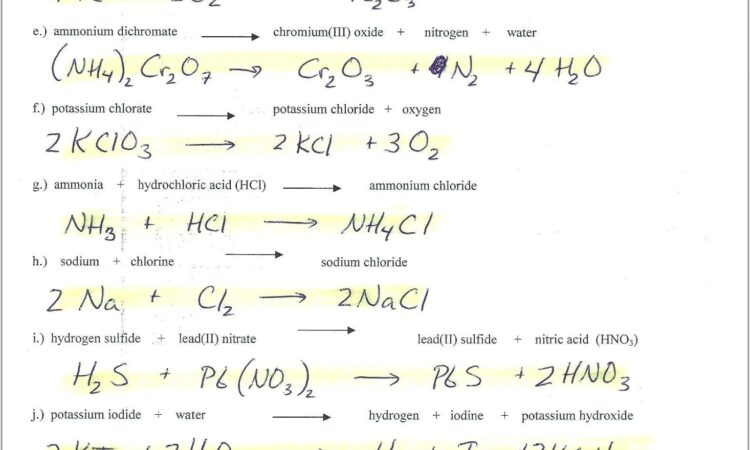 Word Equations Worksheet Physical Science If8767