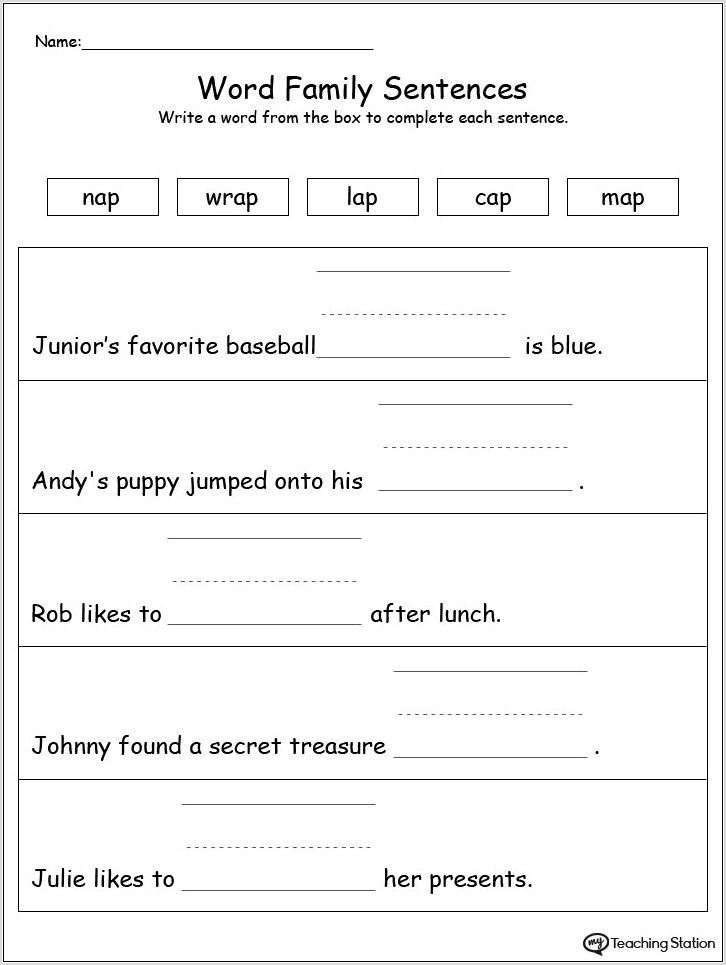 Word Families Worksheets Advanced