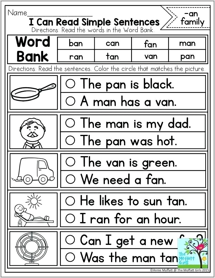 Word Family Comprehension Worksheets