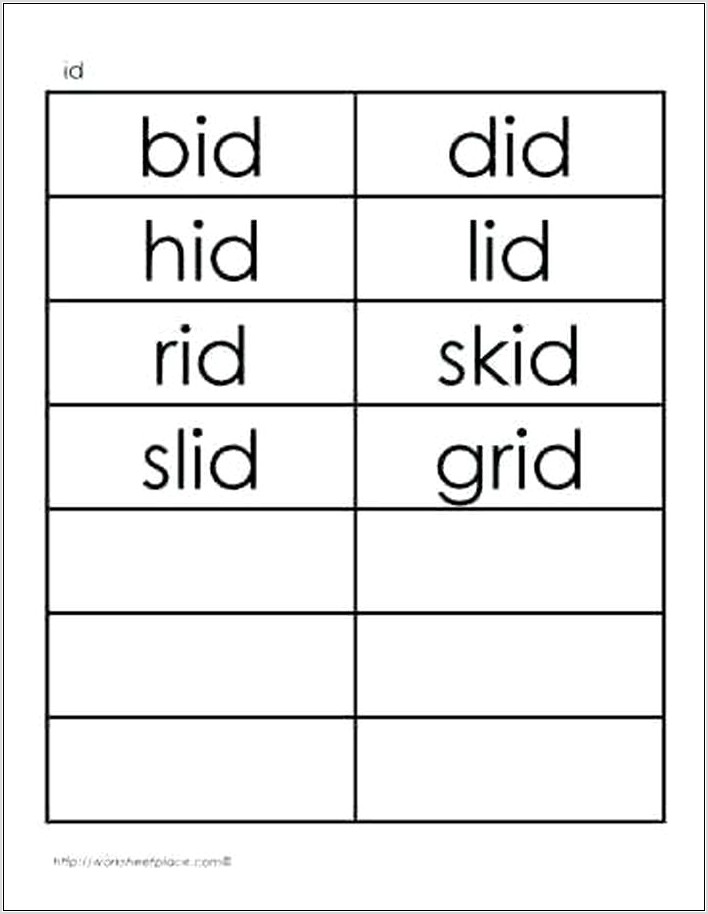 Word Family Id Worksheets