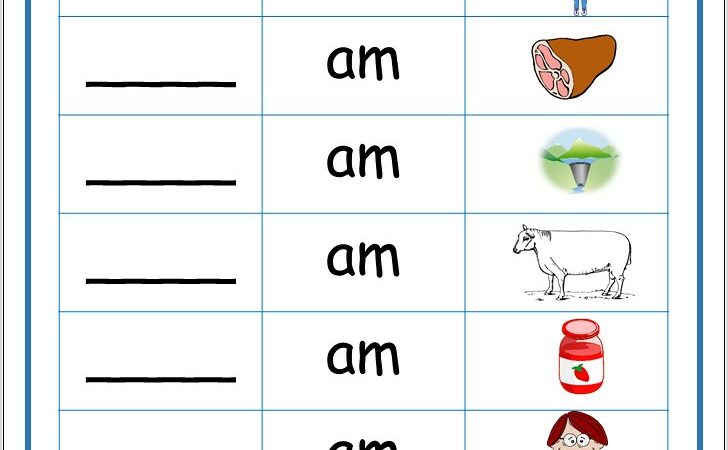 Word Family Worksheet Am