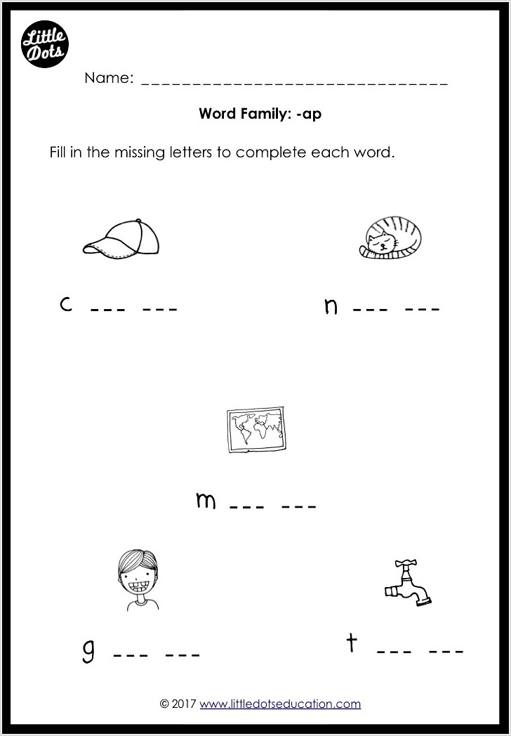 Word Family Worksheet For Kindergarten