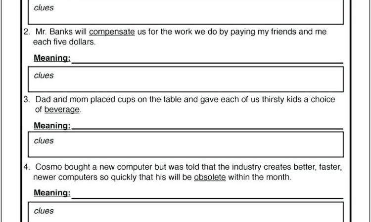 Word Meaning From Context Worksheet