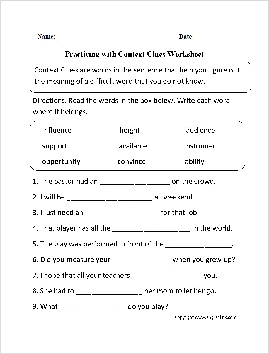 Word Meaning In Context Worksheets 3rd Grade