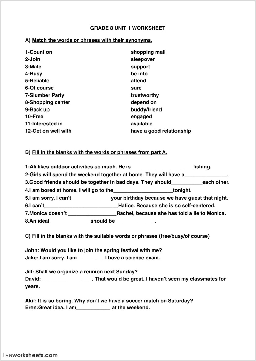 Word Phrase Relationships Worksheet 8th Grade