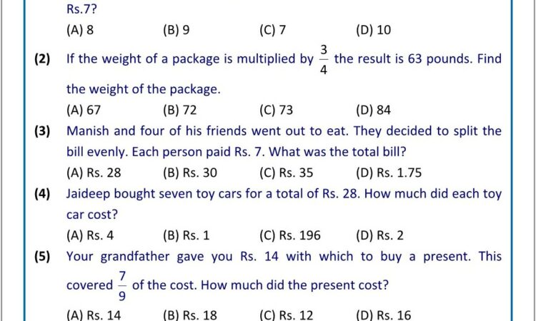 Word Problems Equations Worksheet