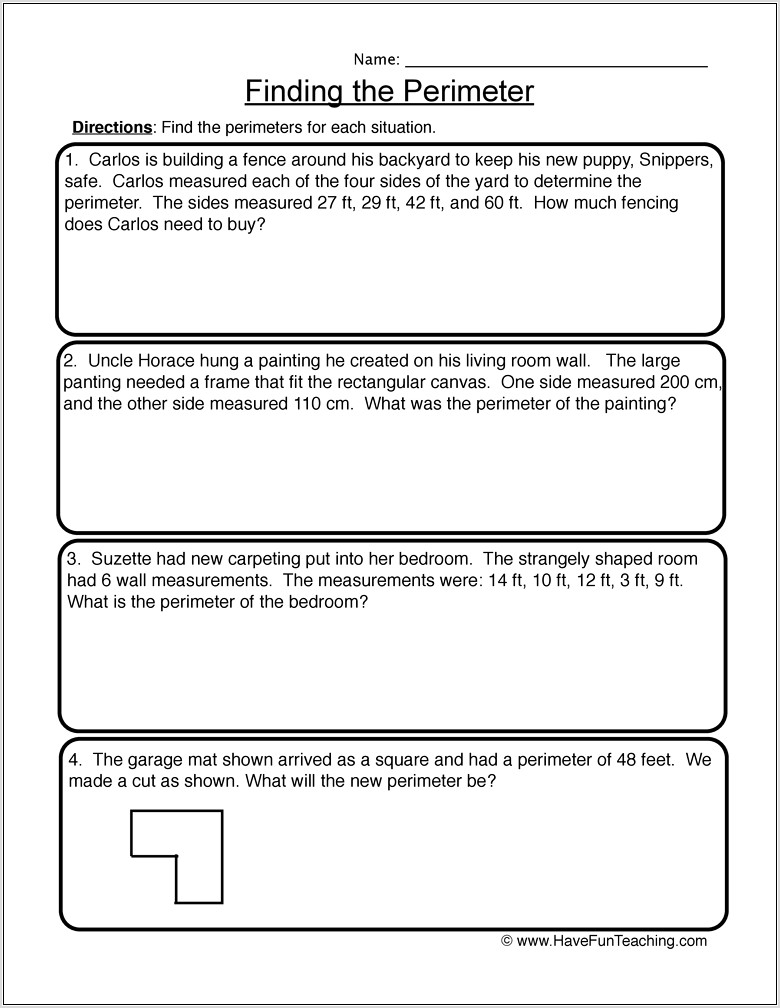 Word Problems Perimeter Worksheet