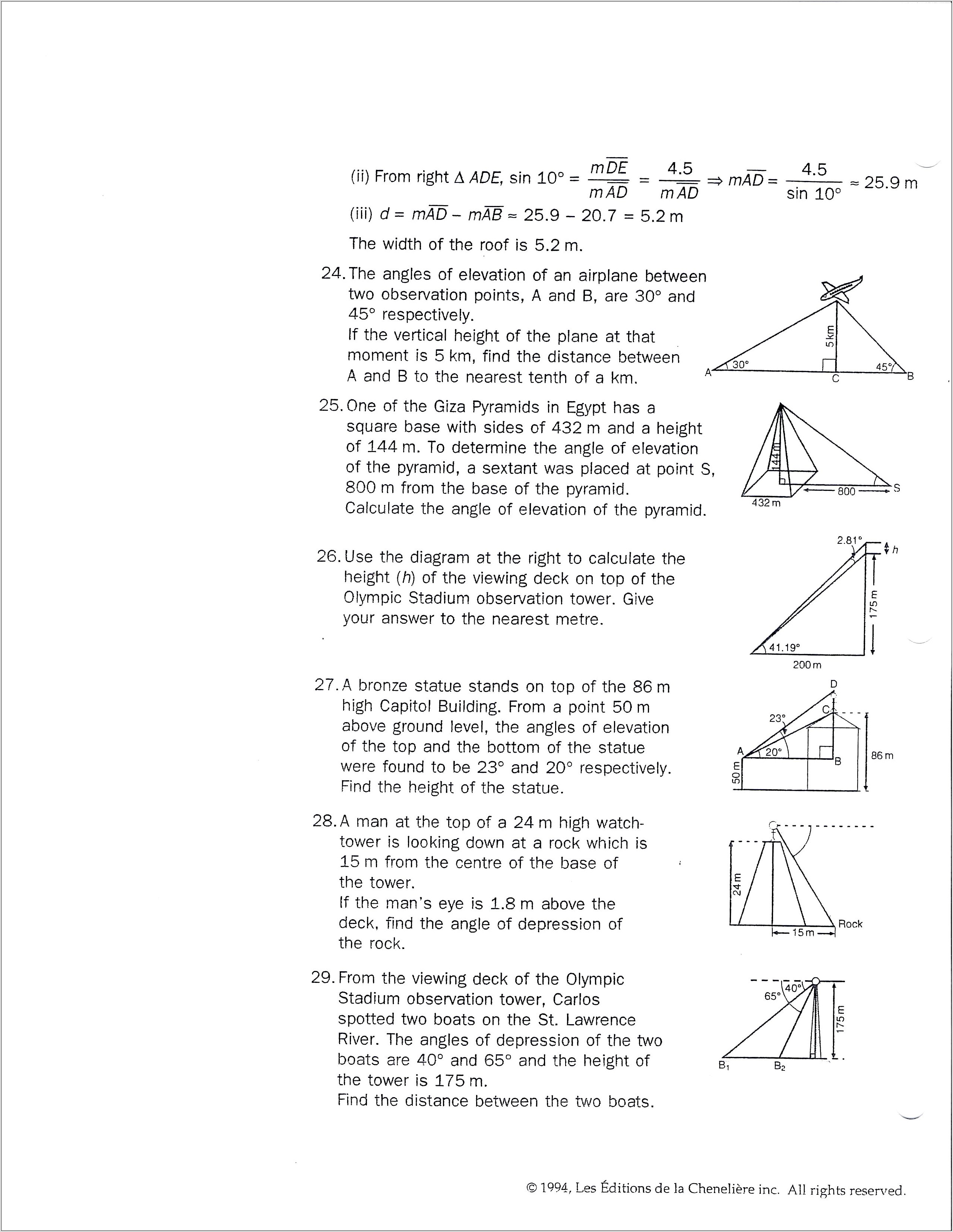 Word Problems Trigonometry Worksheet