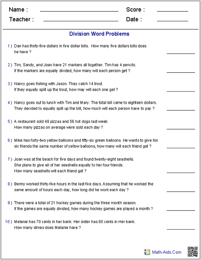 Word Problems Using Decimals Worksheet