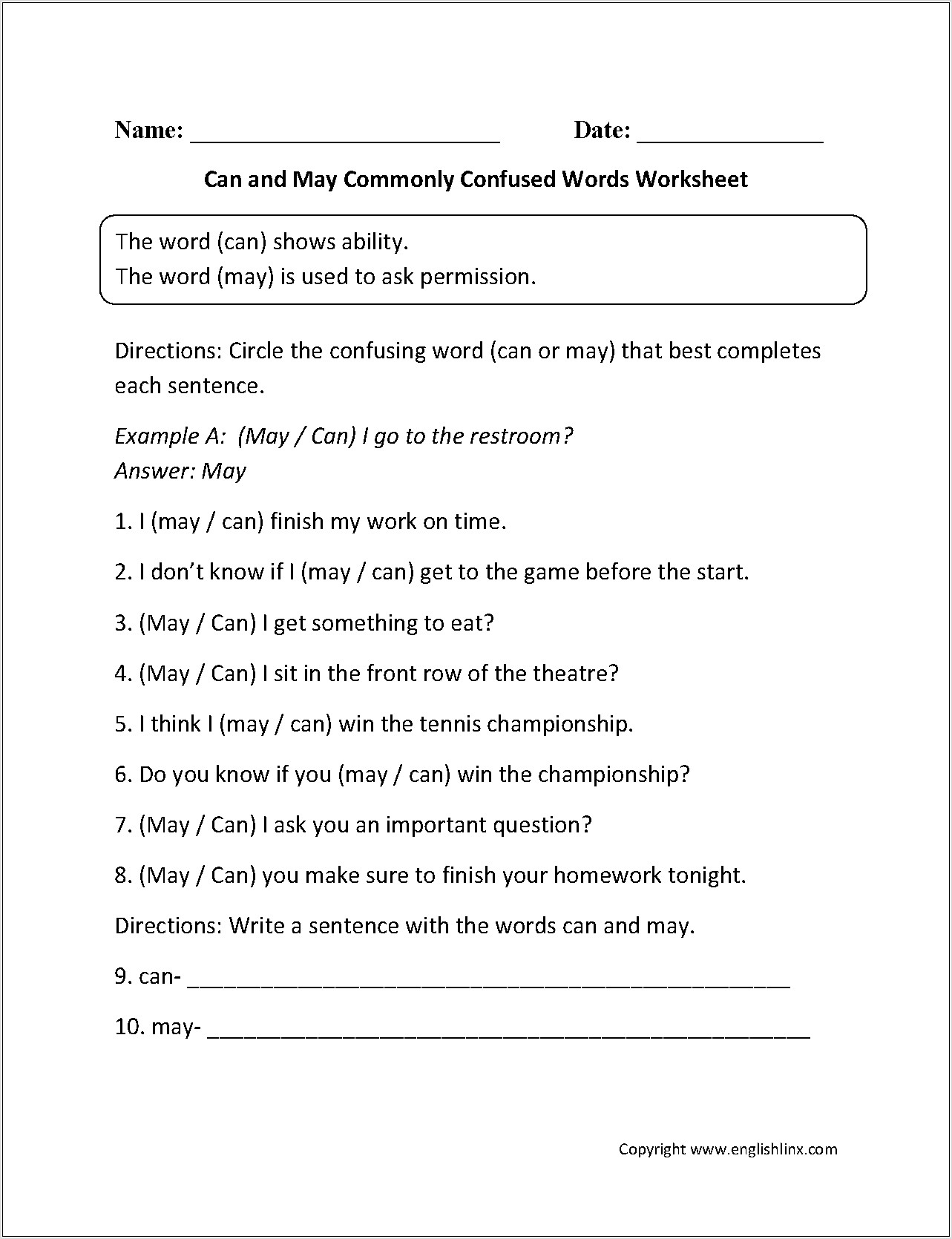 Words Commonly Confused Worksheet Answer Key