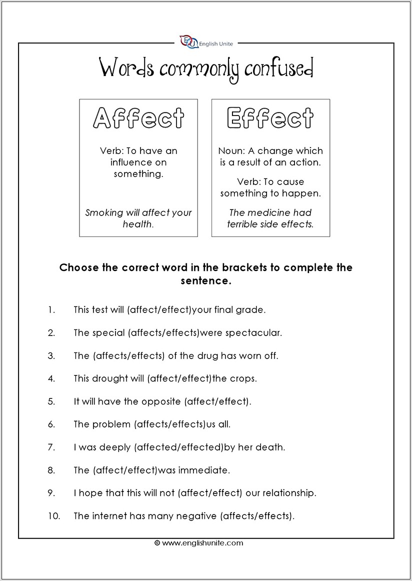 Words Commonly Confused Worksheet Part 1