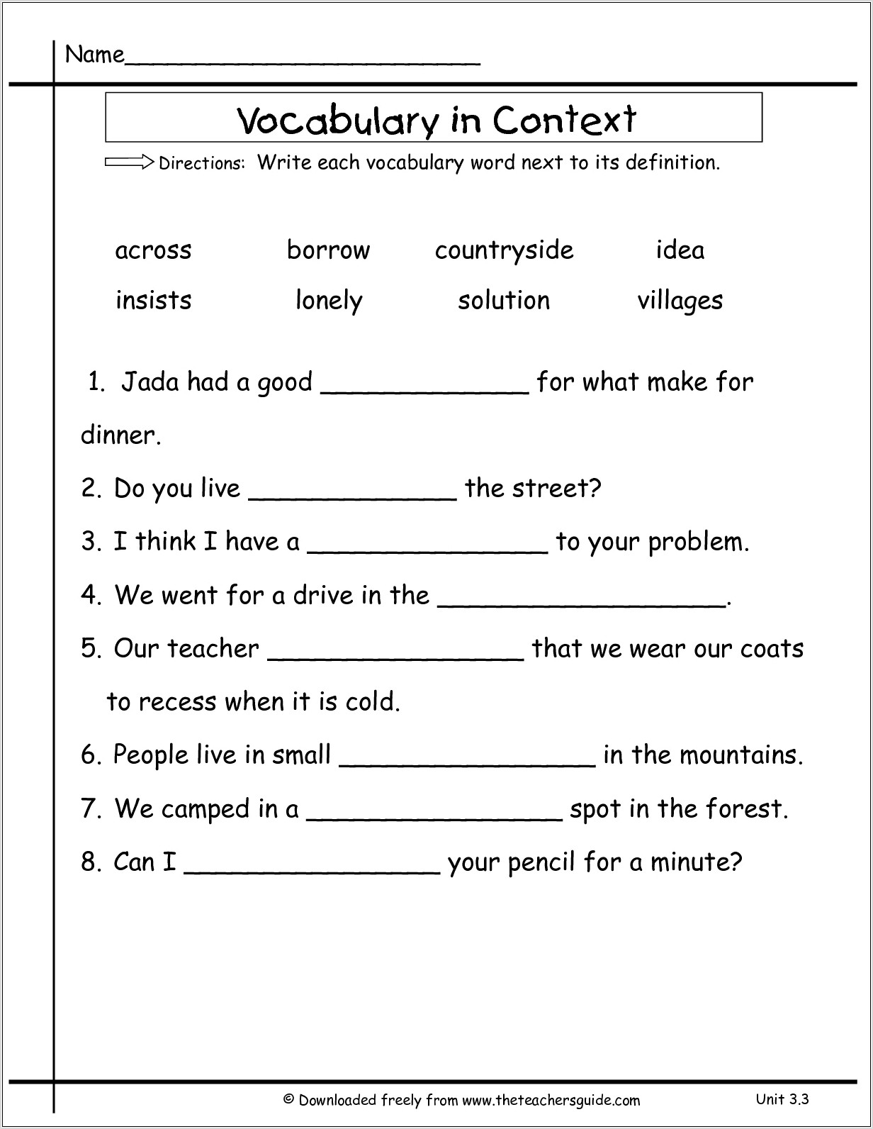 Words In Context Worksheets Grade 4