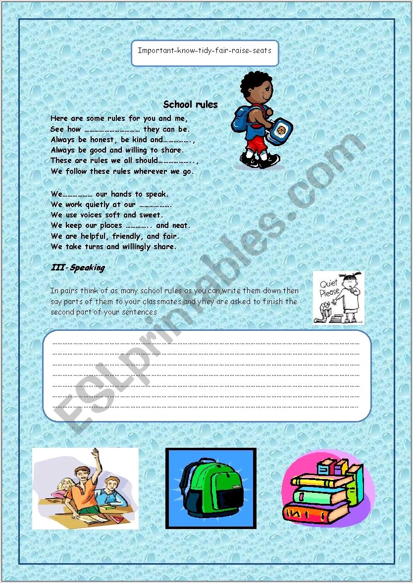 Worksheet About School Rules