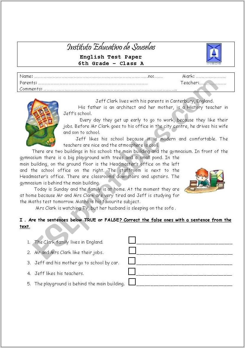 Worksheet About School Subjects