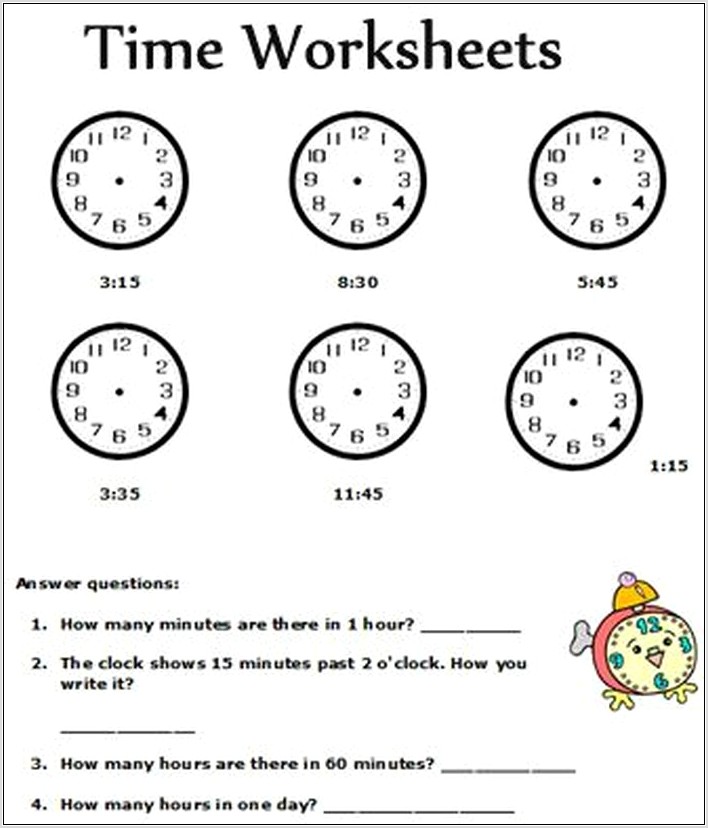 Worksheet About Time For Kindergarten