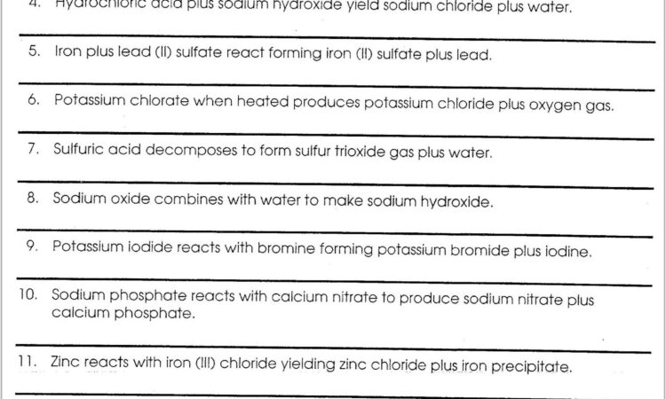 Worksheet Balancing Word Equations Chapter 8